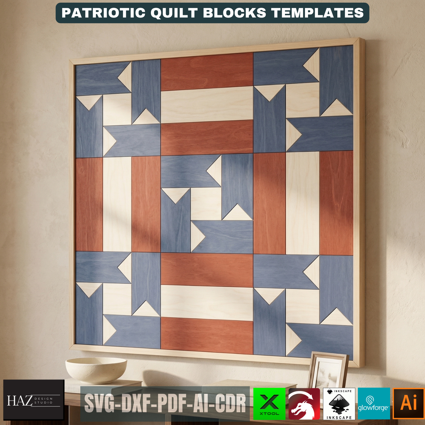 Patriotic Barn Quilt Block Patterns American Flag Wood Art Templates Fourth of July Wall Decor Independence Day 526