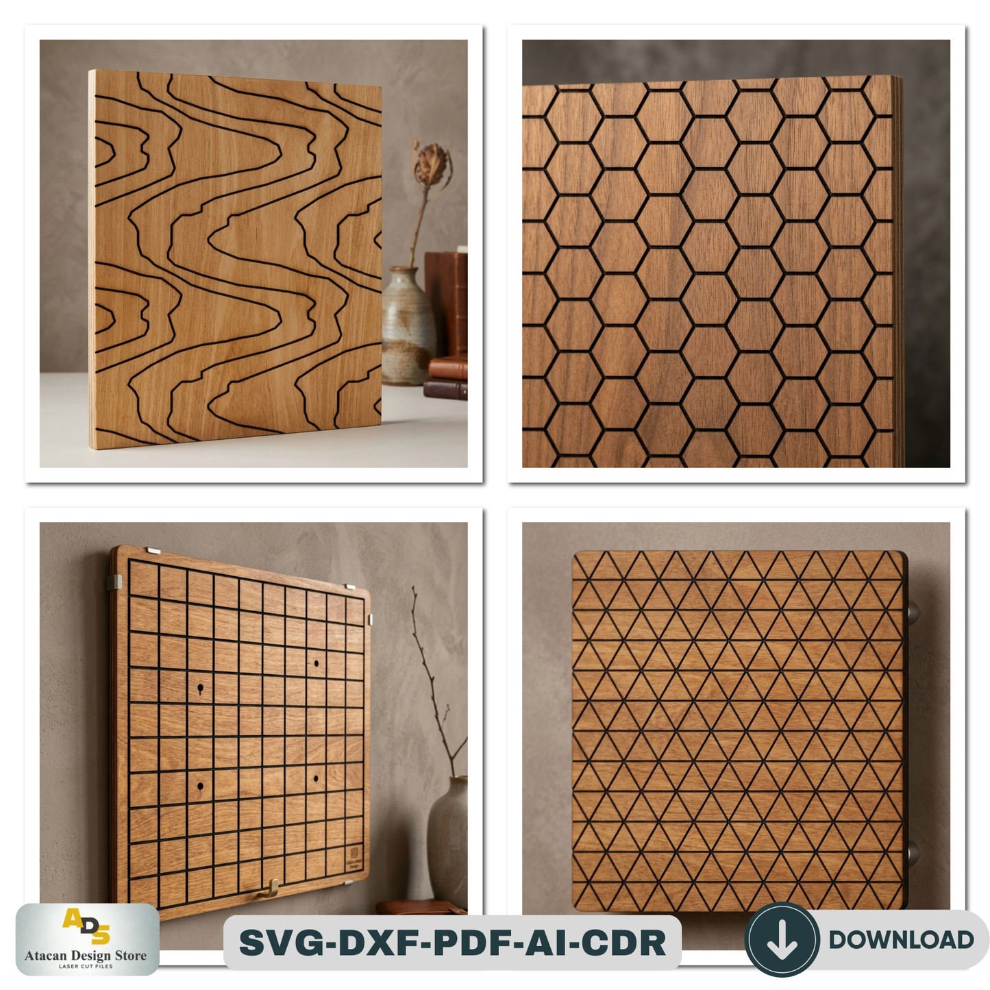 40 Geometric Wall Art Patterns / Wooden LaserCut Panel Decor / Abstract Geometric Seamless Designs  946