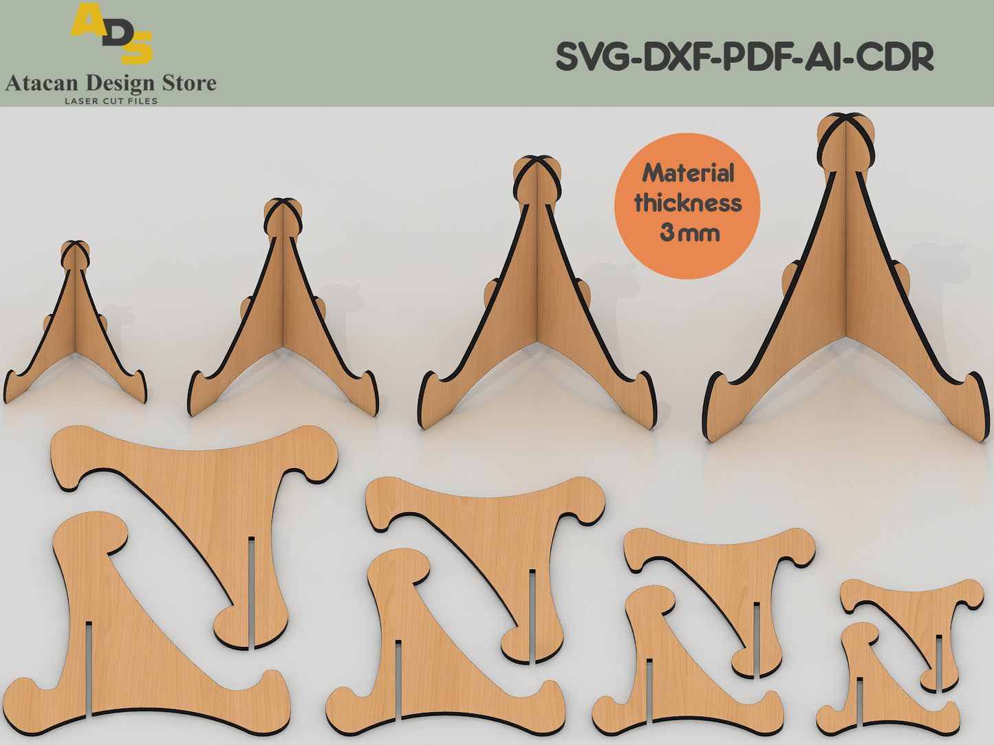 Classic Curve Easel Stand Files - Versatile Laser Cut Designs for Displays 412