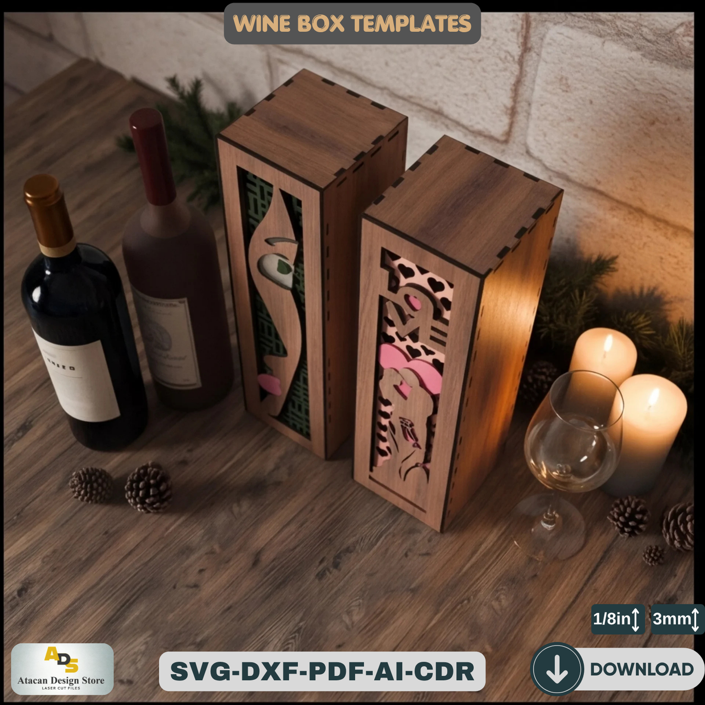 Laser Cut Wooden Wine Bottle Box – Love and Artistic Women Theme for Special Occasions 801