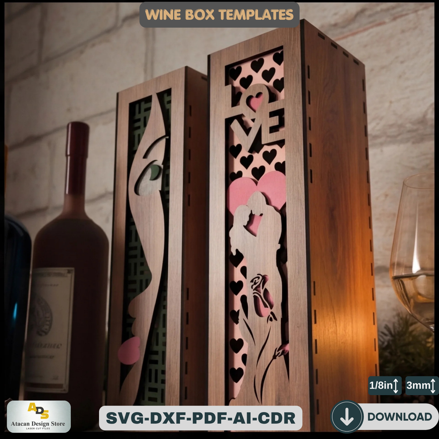 Laser Cut Wooden Wine Bottle Box – Love and Artistic Women Theme for Special Occasions 801