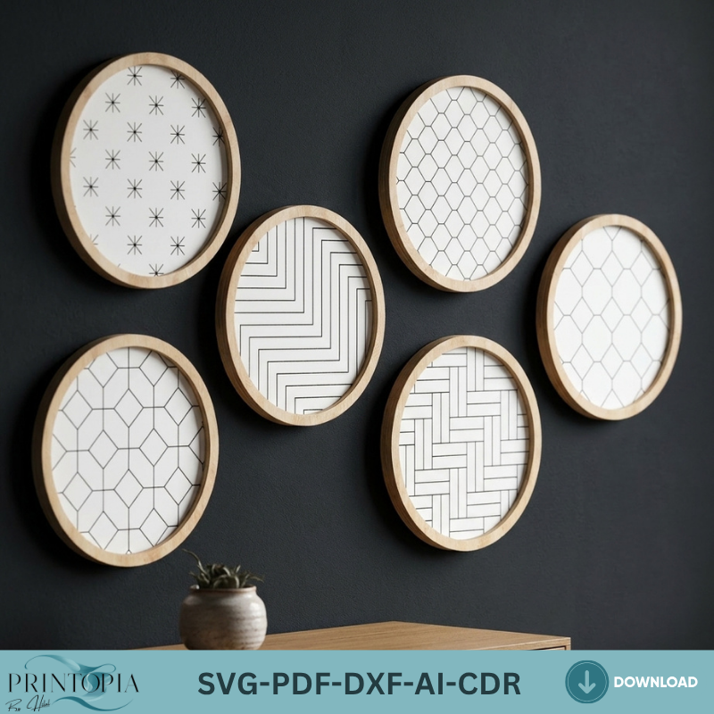 Modern Geometric Wall Art Laser Cut Files Wooden Frame Pattern Decor Minimalist Abstract Wall Hanging Templates
