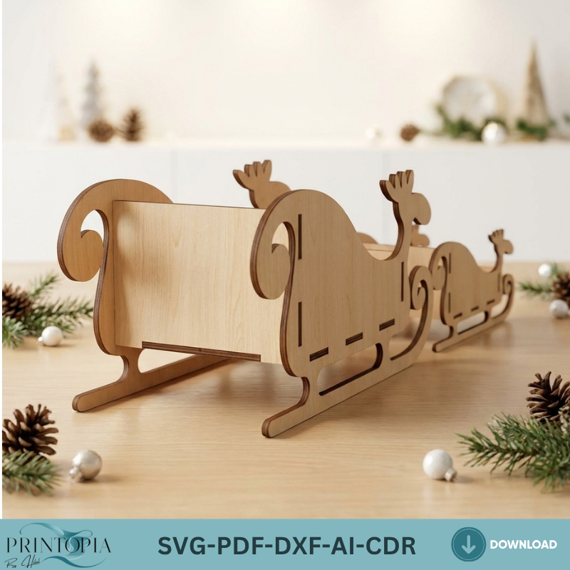 Christmas Sleigh Reindeer Santa Sled Plans Holiday Candy Dish Woodworking Template Christmas Table Decor