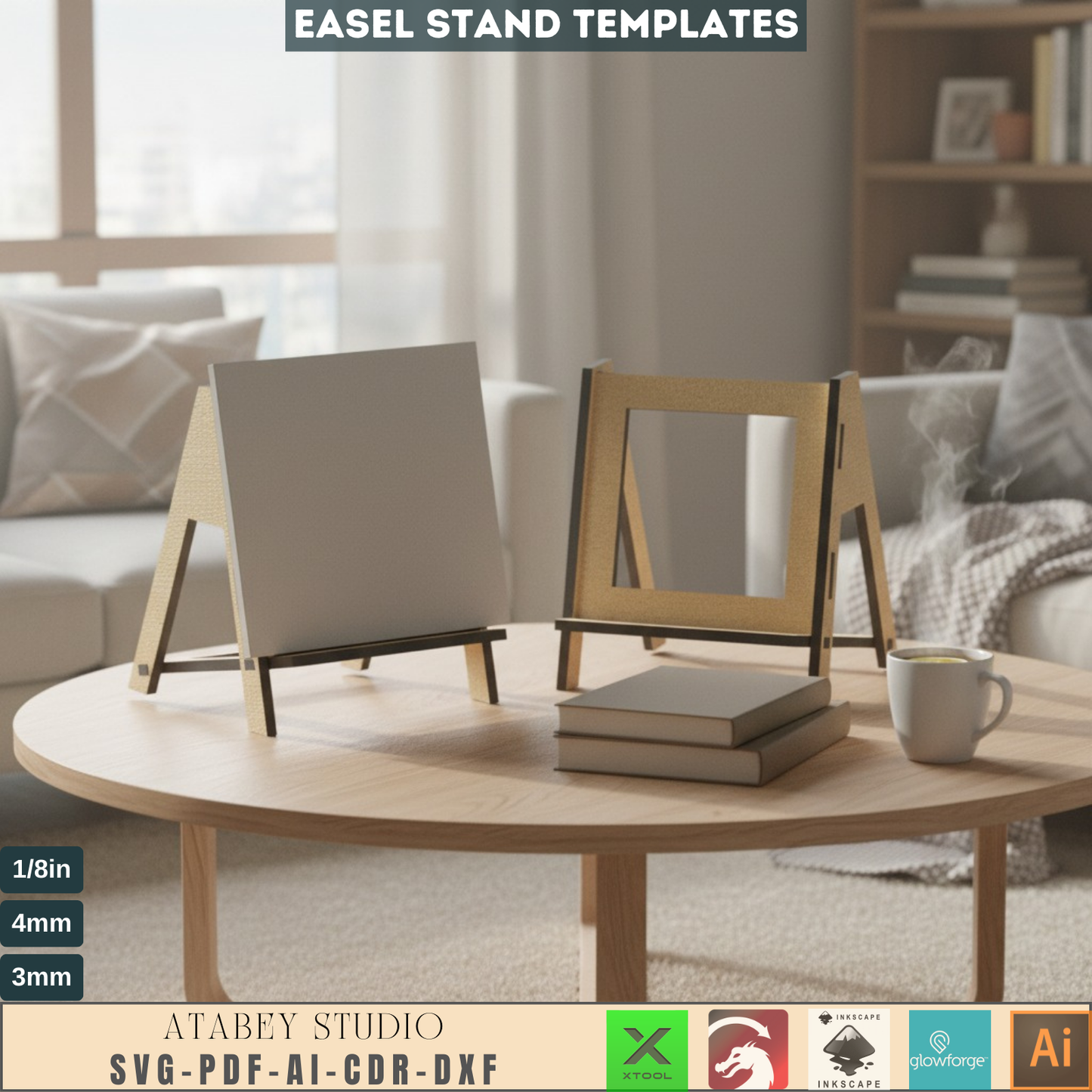 Laser Cut Easel Stand SVG Bundle, Mini Wooden Display Holder Files for Glowforge Xtool, Digital Craft Project, Photo Frame Stand DXF