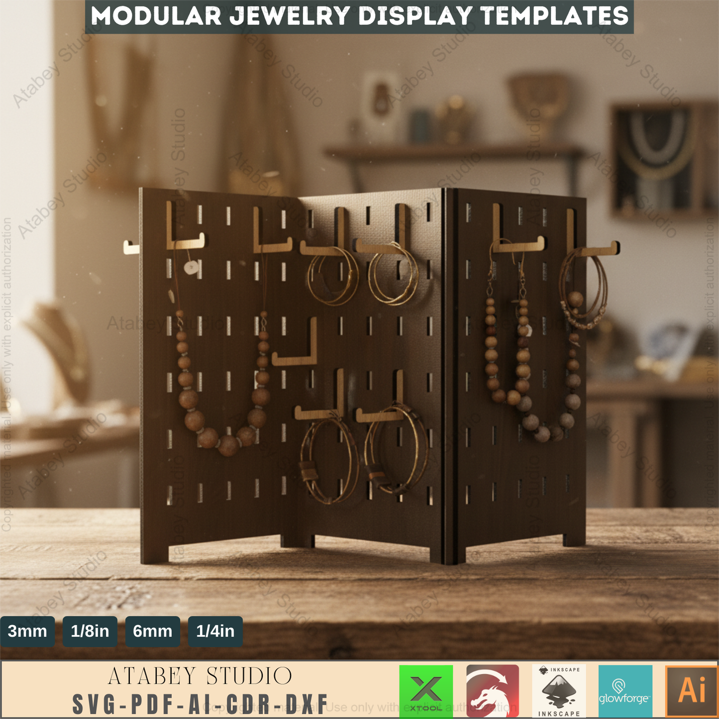 Extendable Jewelry Displays / Earring Stands / Pendant Ornament Holders / Keychain Organizers / Laser Cut Files SVG, DXF, CDR Download 548