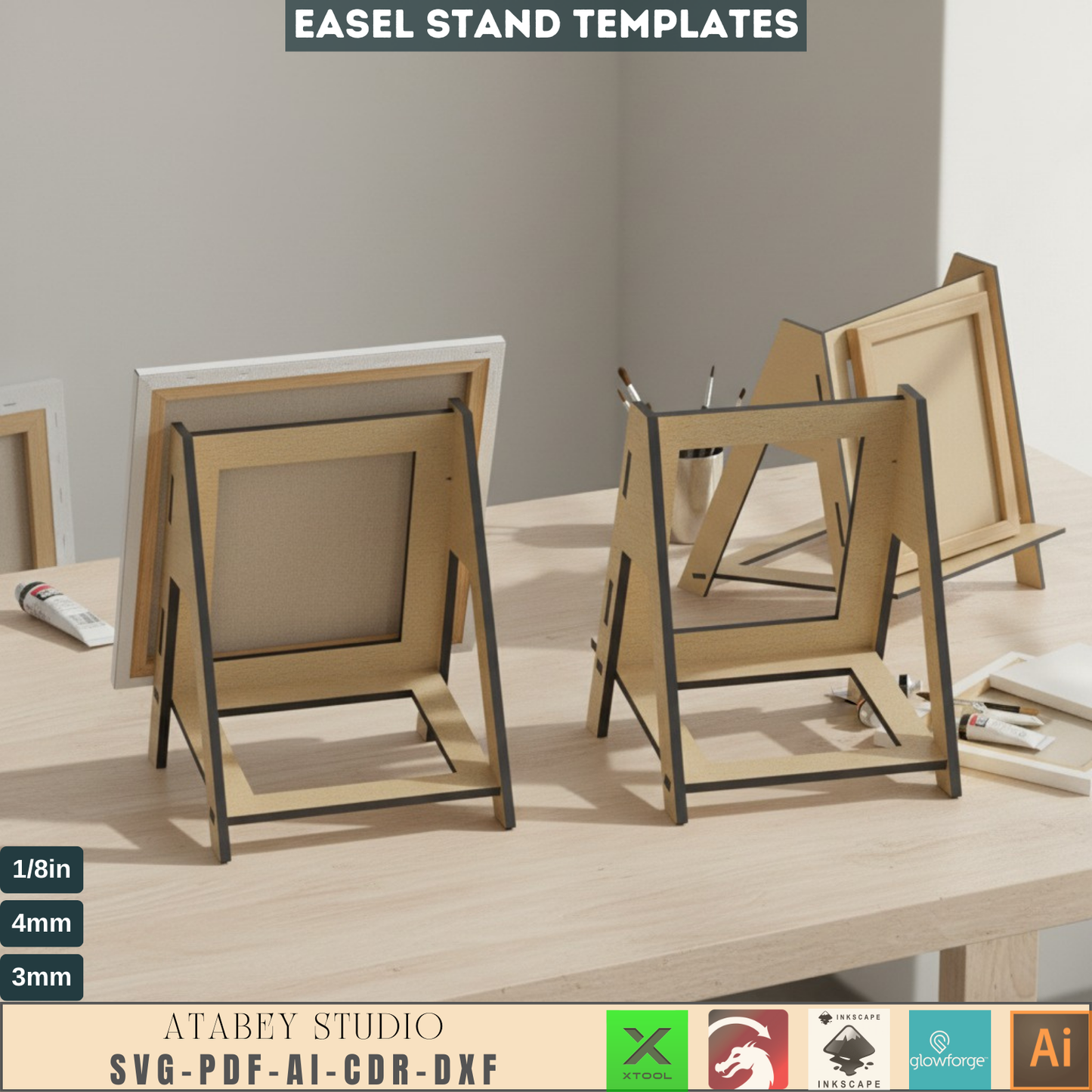 Laser Cut Easel Stand SVG Bundle, Mini Wooden Display Holder Files for Glowforge Xtool, Digital Craft Project, Photo Frame Stand DXF