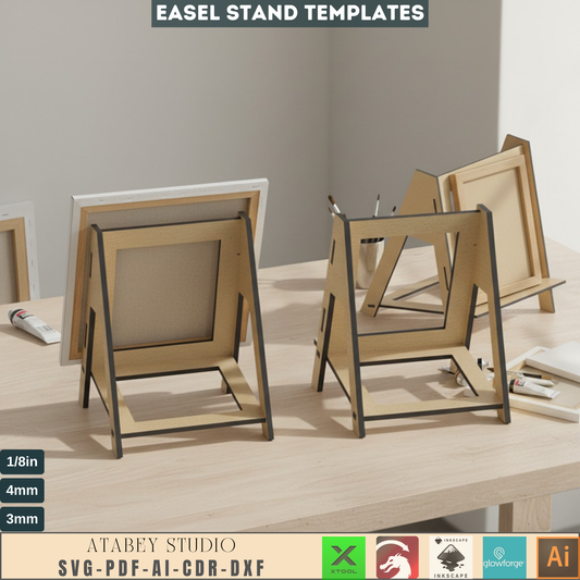 Laser Cut Easel Stand SVG Bundle, Mini Wooden Display Holder Files for Glowforge Xtool, Digital Craft Project, Photo Frame Stand DXF