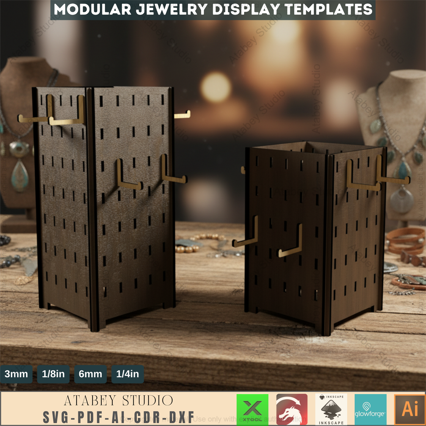 Extendable Jewelry Displays / Earring Stands / Pendant Ornament Holders / Keychain Organizers / Laser Cut Files SVG, DXF, CDR Download 548