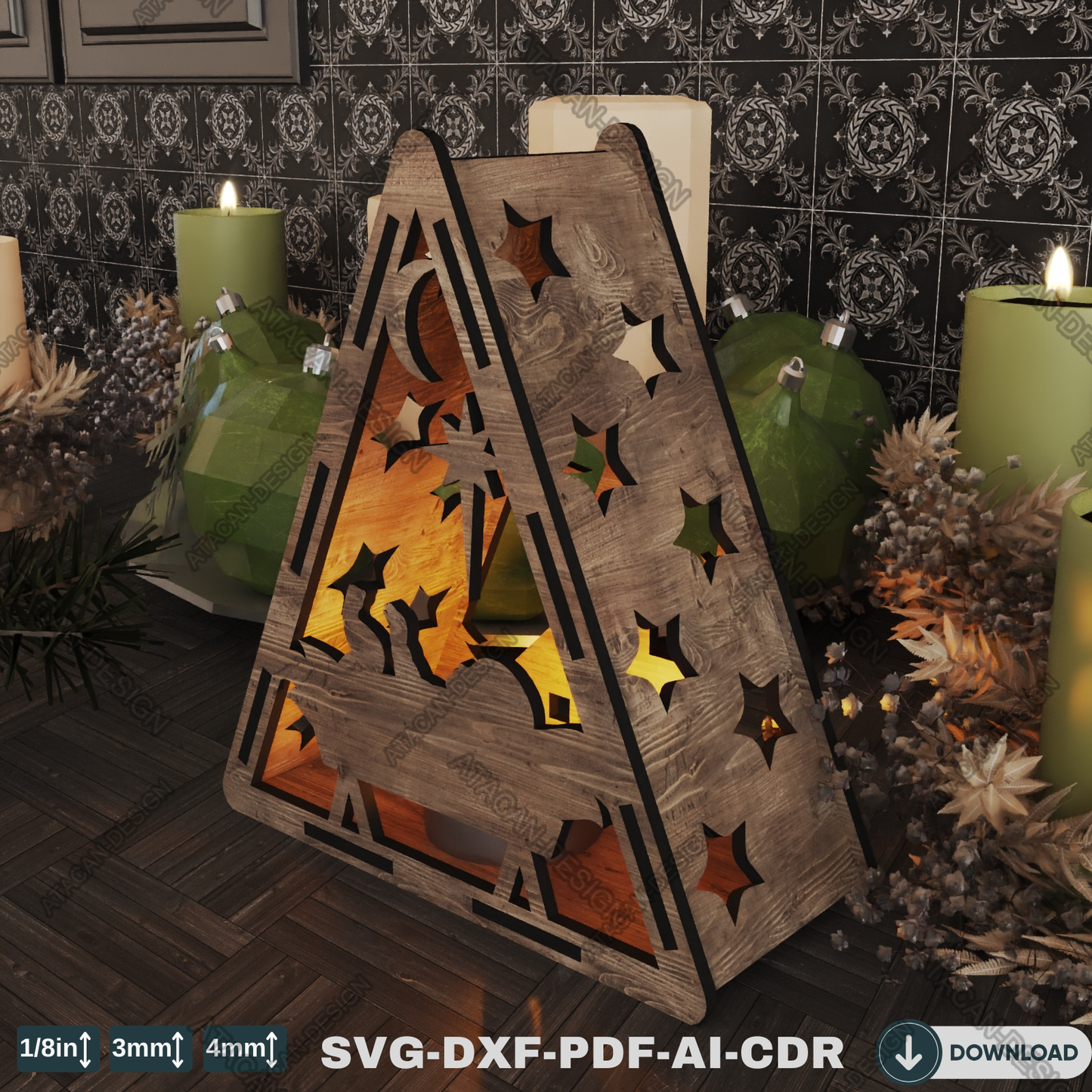 Religious Triangle Lantern - Laser Cut Candle Holder for Christmas and Home Décor 777