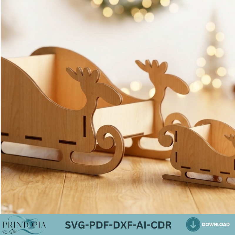 Christmas Sleigh Reindeer Santa Sled Plans Holiday Candy Dish Woodworking Template Christmas Table Decor