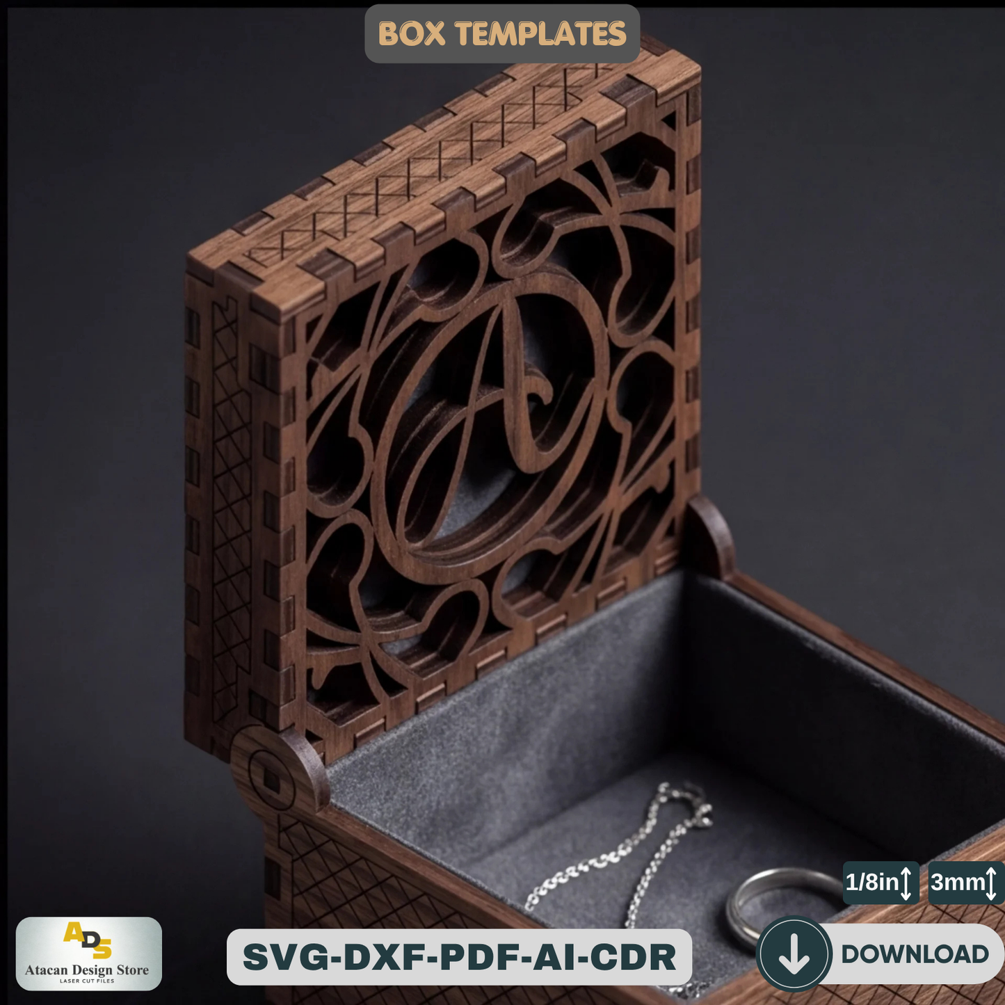 Personalized Monogram SVG Letters Laser Cut Box: Engravable Wooden Jewelry Case,Decorative  Laser Cut, Customizable Jewelry Storage 826