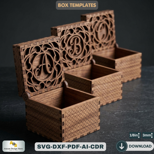 Personalized Monogram SVG Letters Laser Cut Box: Engravable Wooden Jewelry Case,Decorative  Laser Cut, Customizable Jewelry Storage 826