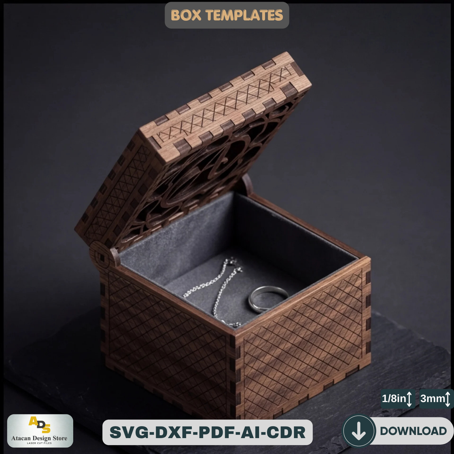 Personalized Monogram SVG Letters Laser Cut Box: Engravable Wooden Jewelry Case,Decorative  Laser Cut, Customizable Jewelry Storage 826