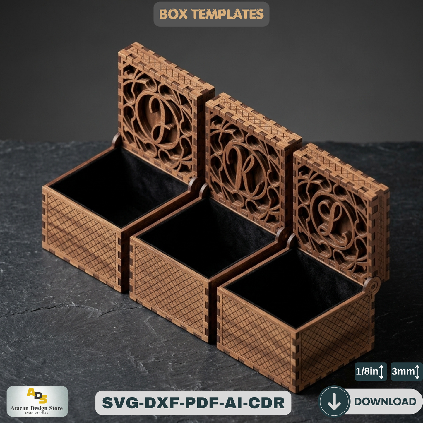 Personalized Monogram SVG Letters Laser Cut Box: Engravable Wooden Jewelry Case,Decorative  Laser Cut, Customizable Jewelry Storage 826