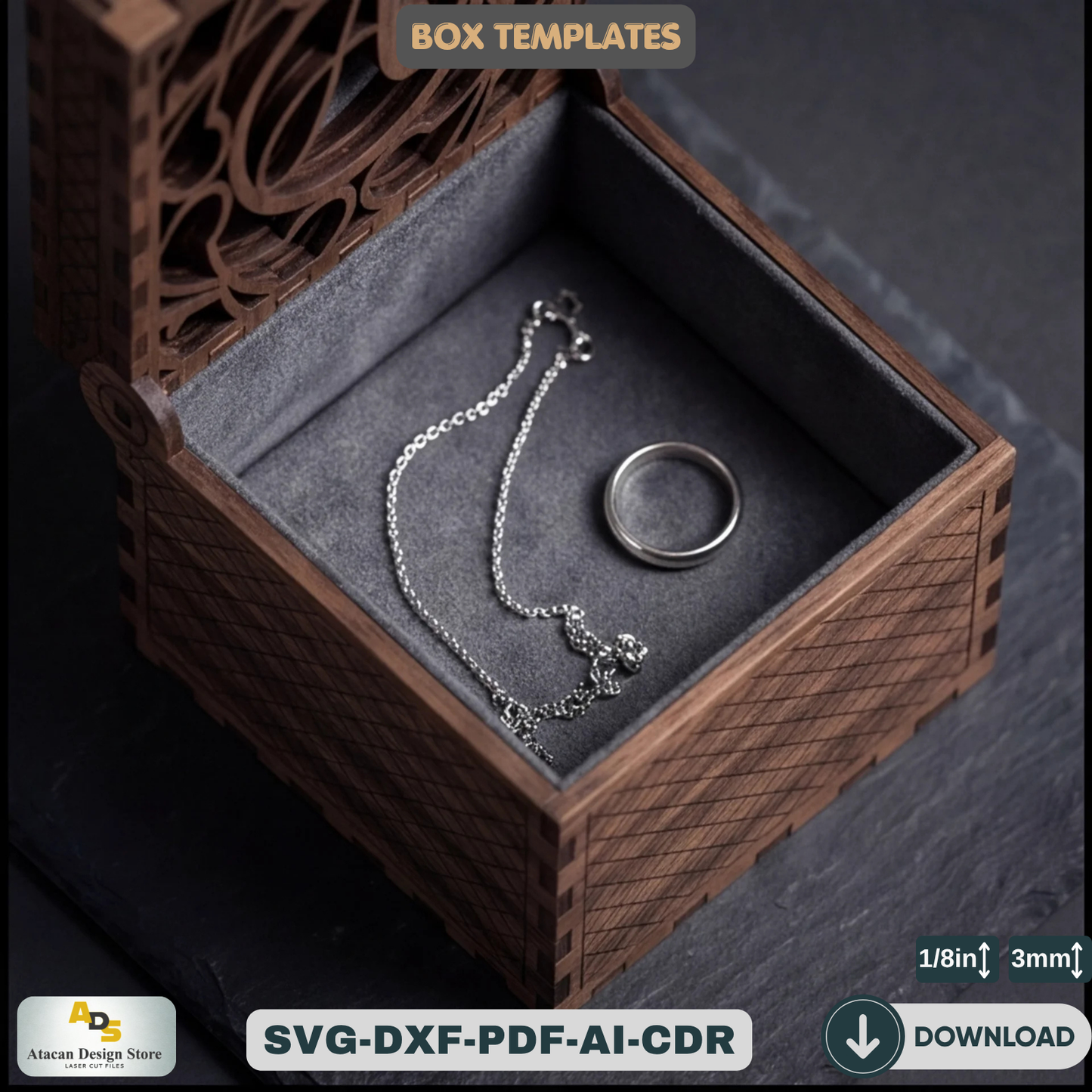 Personalized Monogram SVG Letters Laser Cut Box: Engravable Wooden Jewelry Case,Decorative  Laser Cut, Customizable Jewelry Storage 826