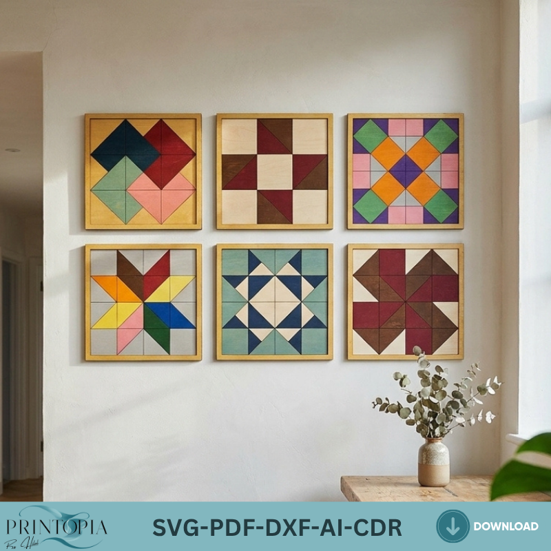 Wooden Quilt Block Patterns Cutting Templates Geometric Wall Art Barn Star DIY Home Decor