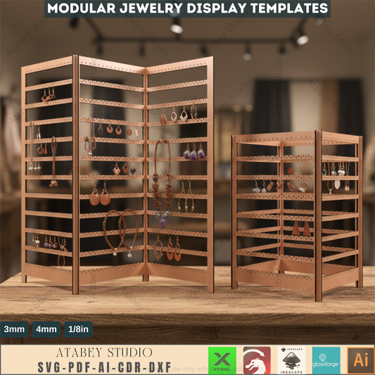 Extendable Earring Display / Pendant Jewelry Holder Stand / Ornament Holders / Keychain Organiser / Laser Cut Files SVG, DXF, CDR 549
