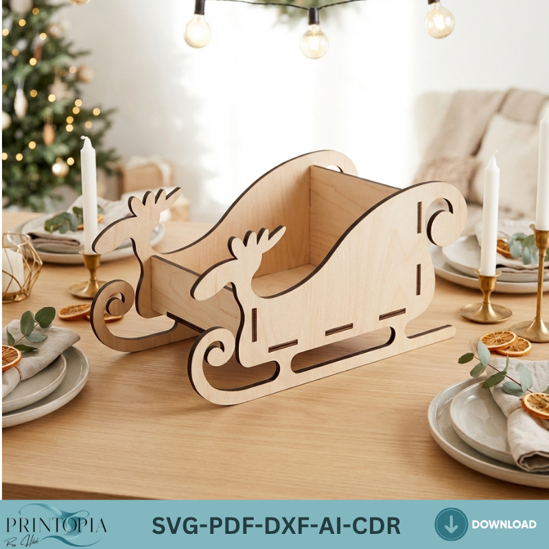 Christmas Sleigh Reindeer Santa Sled Plans Holiday Candy Dish Woodworking Template Christmas Table Decor