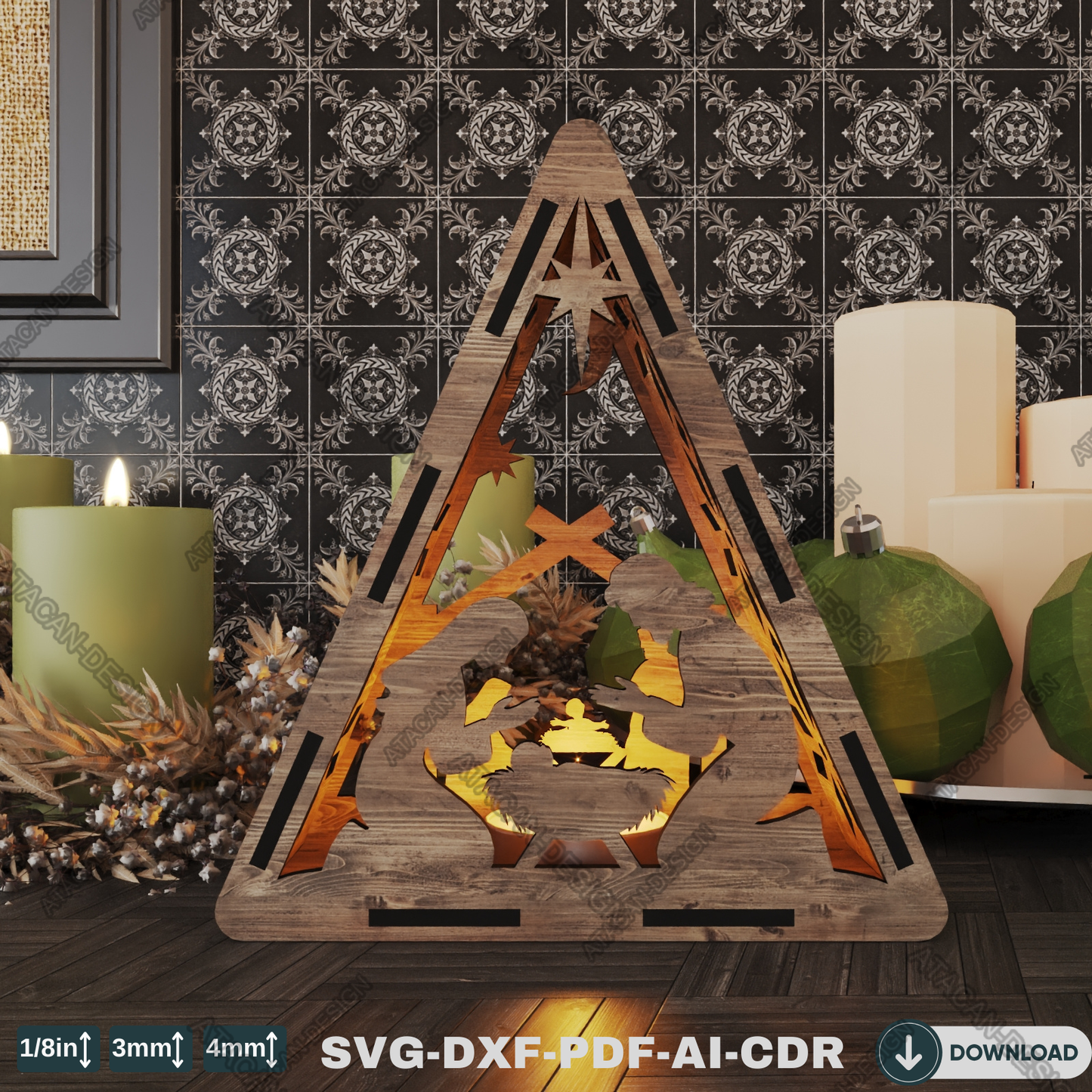 Religious Triangle Lantern - Laser Cut Candle Holder for Christmas and Home Décor 777