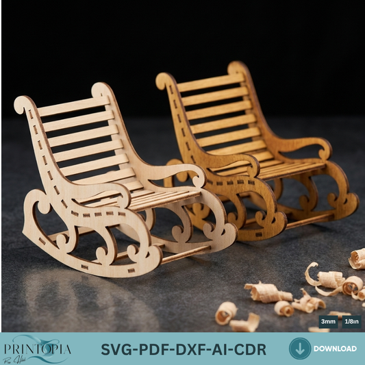 Miniature Rocking Chair Laser Cut Files for Dollhouse Furniture Wooden Mini Chair Vector Template