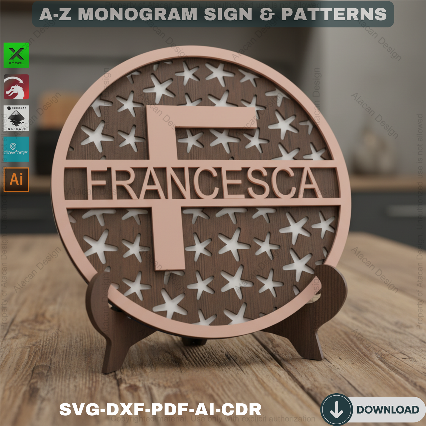 Personalized Split Monogram Name Sign - Custom Family Name with Patterned Backer 556