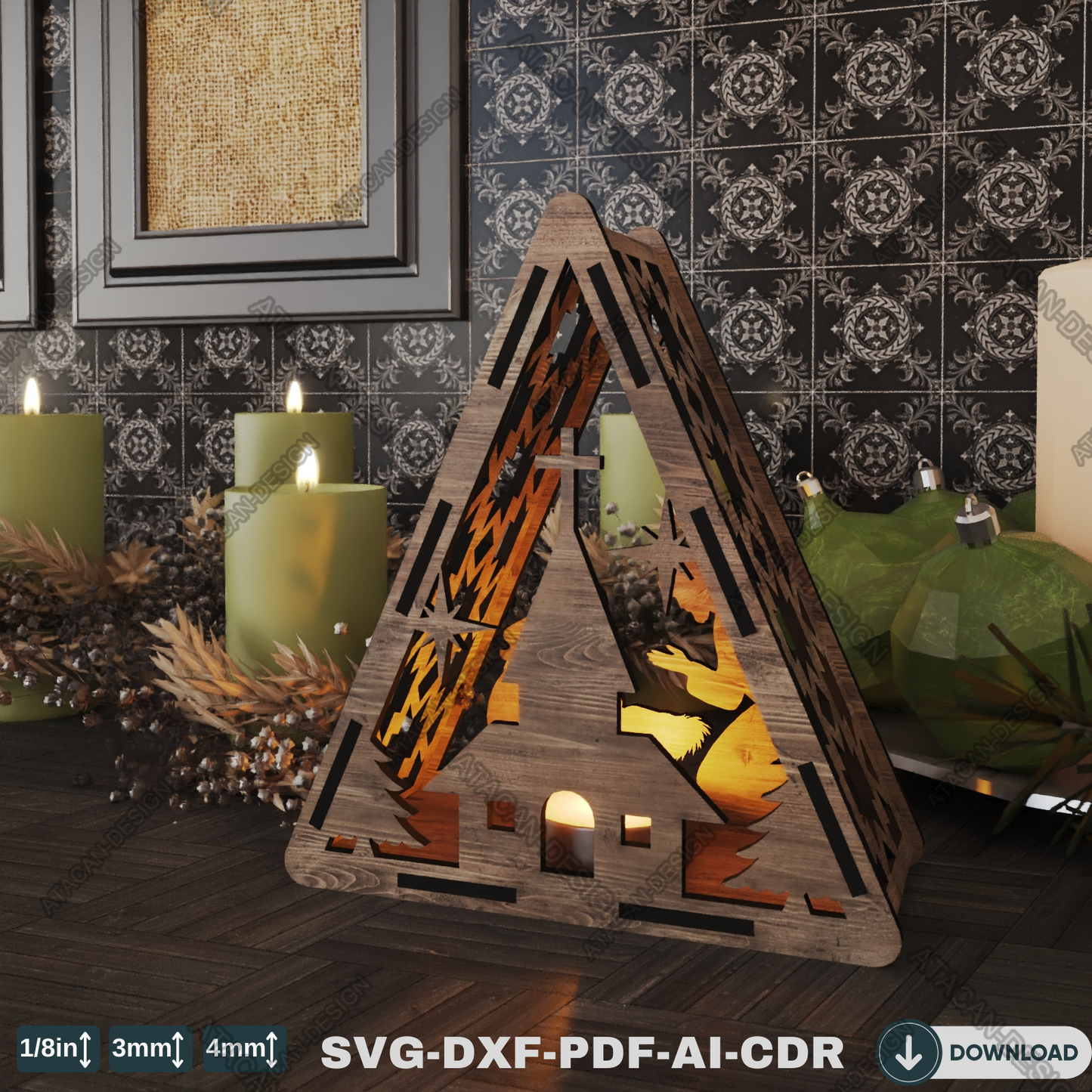 Religious Triangle Lantern - Laser Cut Candle Holder for Christmas and Home Décor 777