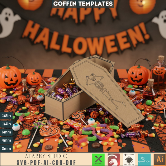 Halloween Coffin Candy Box SVG DXF AI PDF CDR Laser Cut Files, Spooky Treat Holder, DIY Kit, Digital Download for Glowforge, xTool 560
