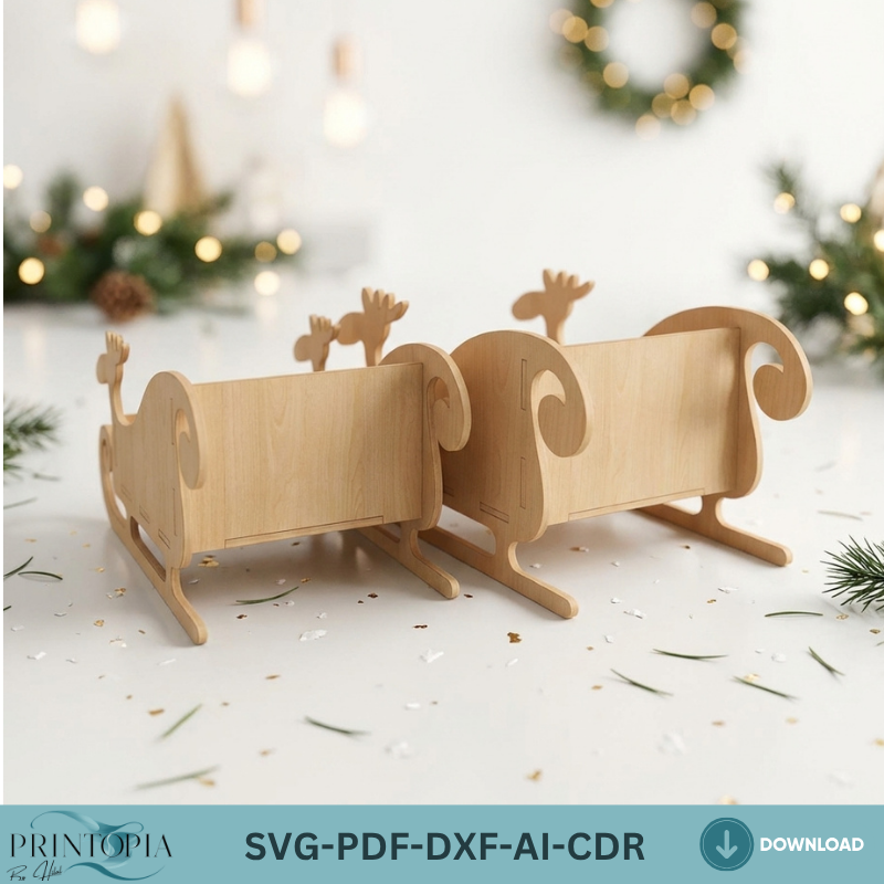 Christmas Sleigh Reindeer Santa Sled Plans Holiday Candy Dish Woodworking Template Christmas Table Decor