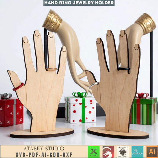 Hand Shaped Ring Holder - Laser Cut Jewelry Display - Wooden Bracelet and Earring Organizer