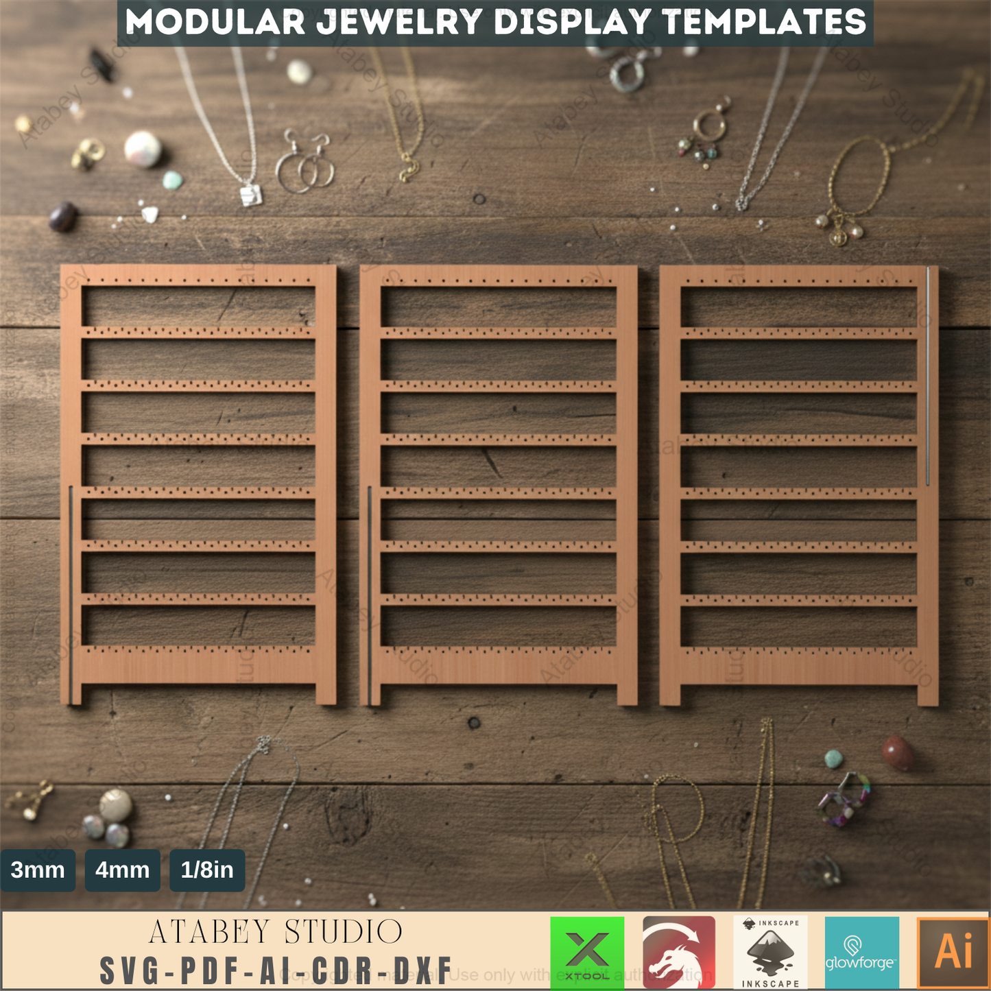 Extendable Earring Display / Pendant Jewelry Holder Stand / Ornament Holders / Keychain Organiser / Laser Cut Files SVG, DXF, CDR 549