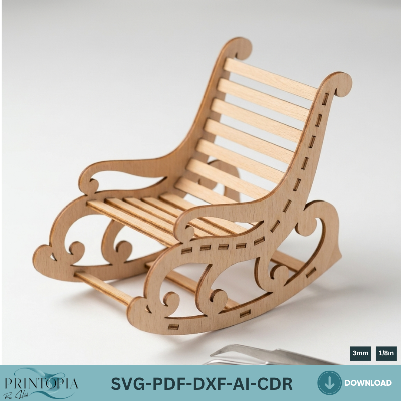 Miniature Rocking Chair Laser Cut Files for Dollhouse Furniture Wooden Mini Chair Vector Template