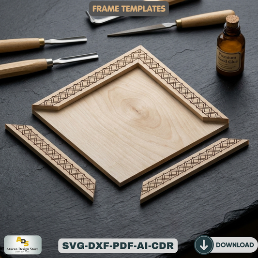 Photo Frame Laser Cut: SVG, 2 Styles, 8 Sizes, Xtool Ready,Patterned Frame SVG: Laser Cut Photo Frames, 2 Designs, 8 Sizes 856
