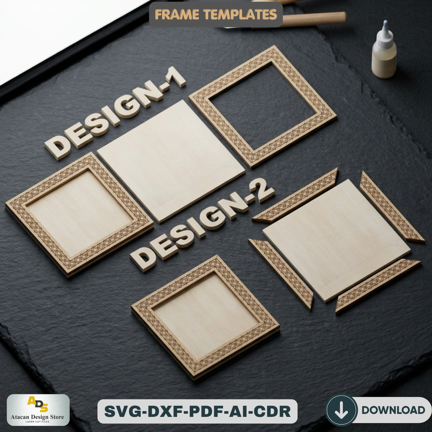 Photo Frame Laser Cut: SVG, 2 Styles, 8 Sizes, Xtool Ready,Patterned Frame SVG: Laser Cut Photo Frames, 2 Designs, 8 Sizes 856