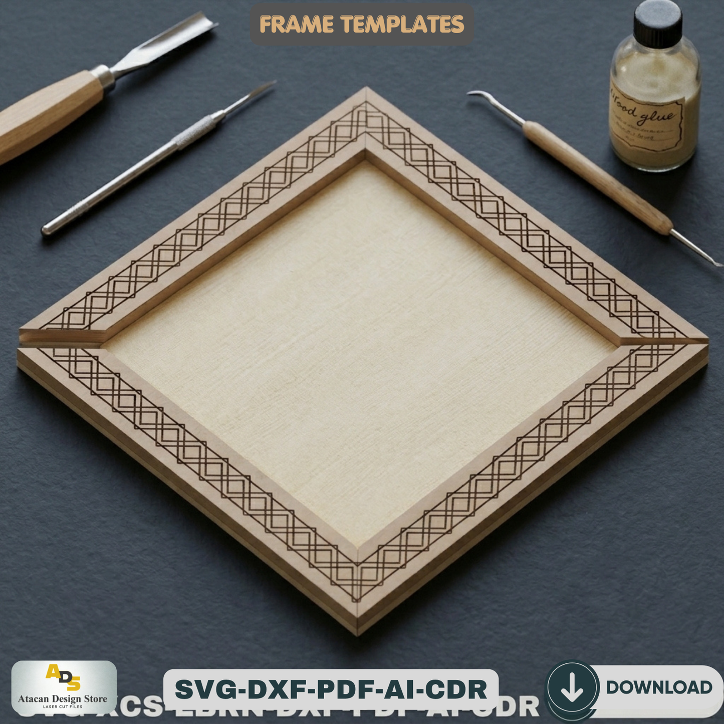 Photo Frame Laser Cut: SVG, 2 Styles, 8 Sizes, Xtool Ready,Patterned Frame SVG: Laser Cut Photo Frames, 2 Designs, 8 Sizes 856