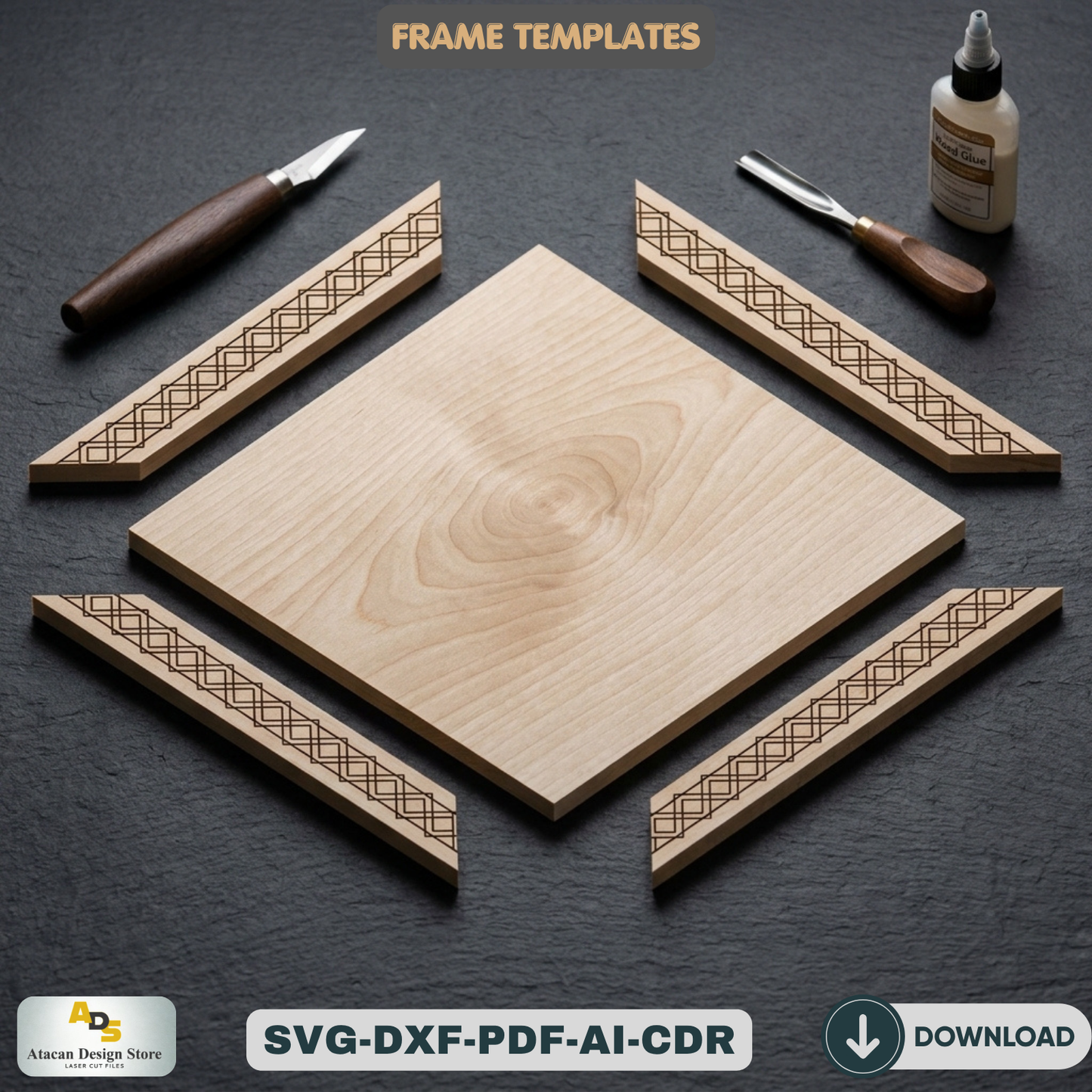 Photo Frame Laser Cut: SVG, 2 Styles, 8 Sizes, Xtool Ready,Patterned Frame SVG: Laser Cut Photo Frames, 2 Designs, 8 Sizes 856