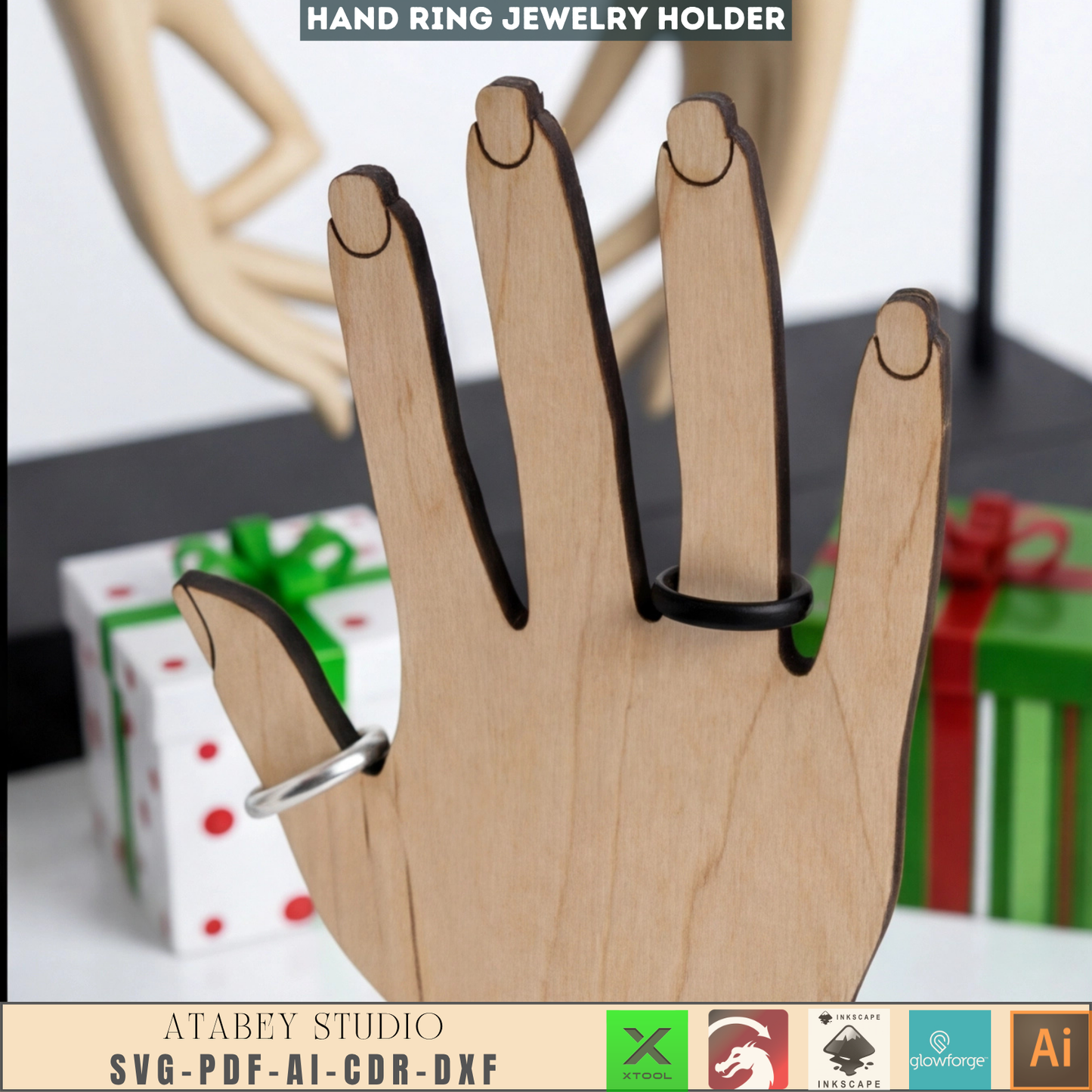 Hand Shaped Ring Holder - Laser Cut Jewelry Display - Wooden Bracelet and Earring Organizer