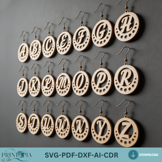 Alphabet Initial Earrings Laser Cut Template Wooden Monogram Jewelry Design