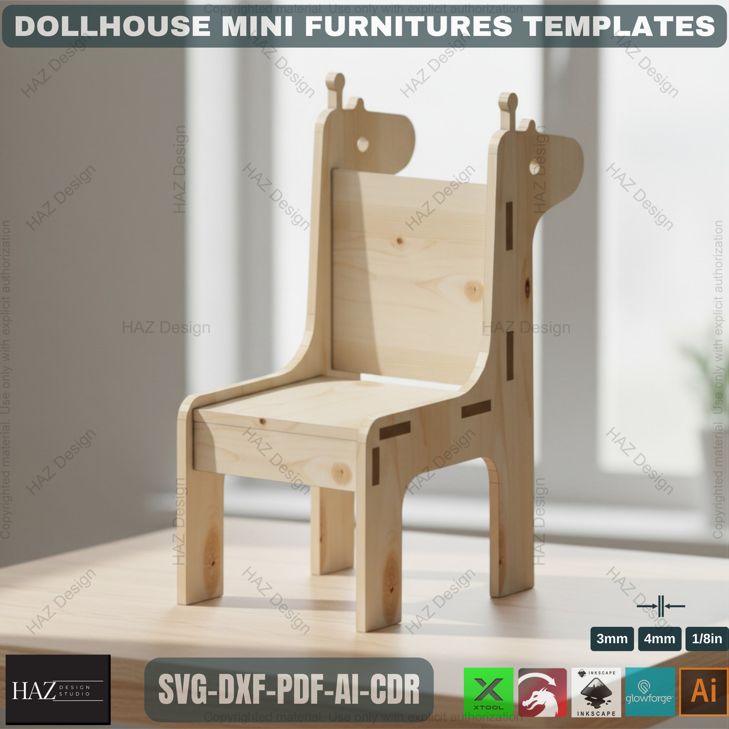 Dollhouse Miniature Furniture SVG Laser Cut Files - 1/12 Scale Mini Chair Table Shelf - Digital Download for Glowforge XTool 473