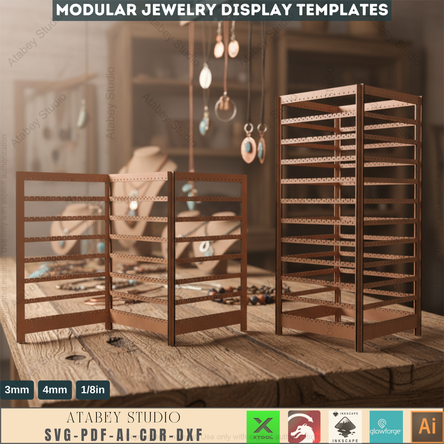 Extendable Earring Display / Pendant Jewelry Holder Stand / Ornament Holders / Keychain Organiser / Laser Cut Files SVG, DXF, CDR 549