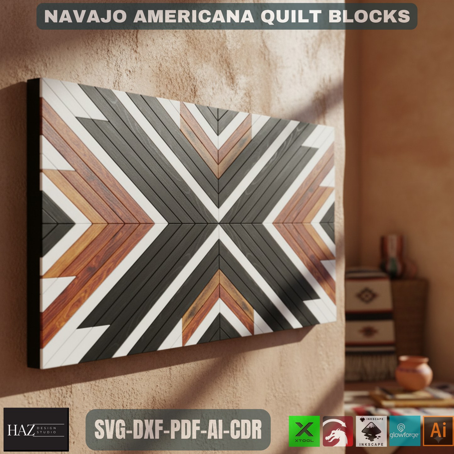 Barn Quilt Patterns / Quilt Blocks Template / Navajo Americana Patchwork SVG DXF Ai CDR 137
