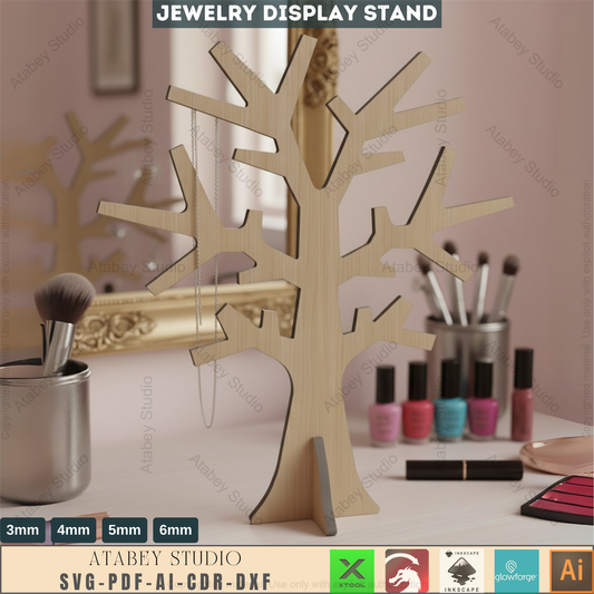 Wooden Jewellery Tree Earring Holder / Standing Trees / Tree Stand Organiser Glowforge SVG DXF Ai CDR Pdf 278