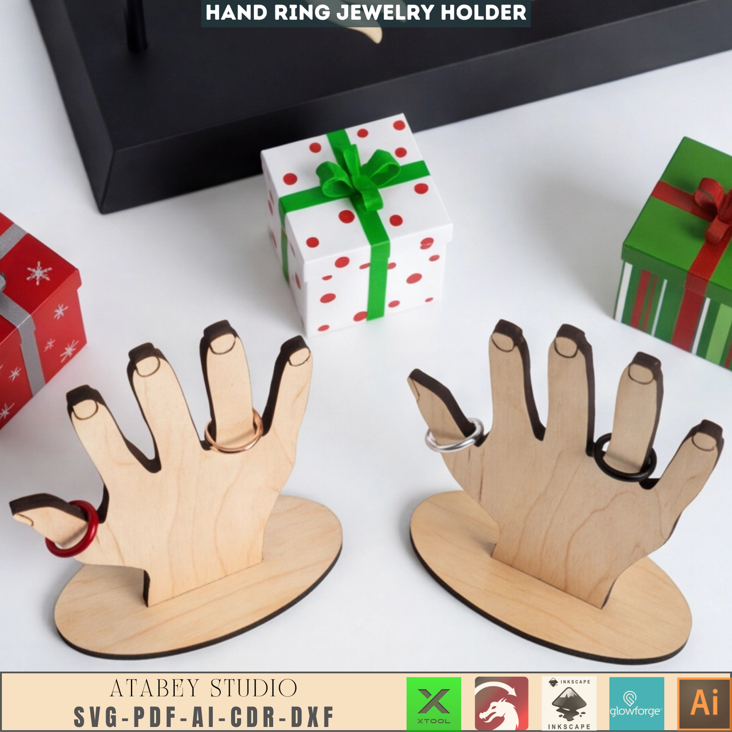 Hand Shaped Ring Holder - Laser Cut Jewelry Display - Wooden Bracelet and Earring Organizer