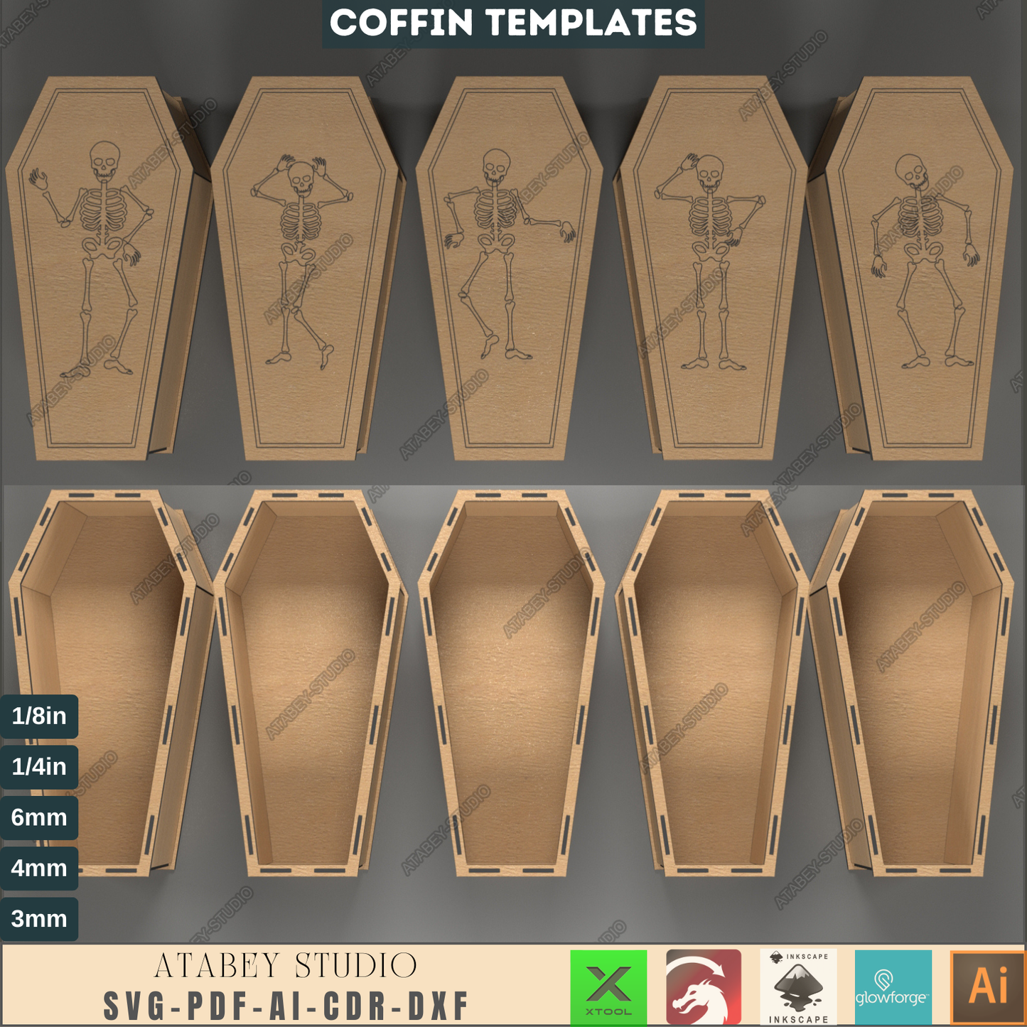 Halloween Coffin Candy Box SVG DXF AI PDF CDR Laser Cut Files, Spooky Treat Holder, DIY Kit, Digital Download for Glowforge, xTool 560