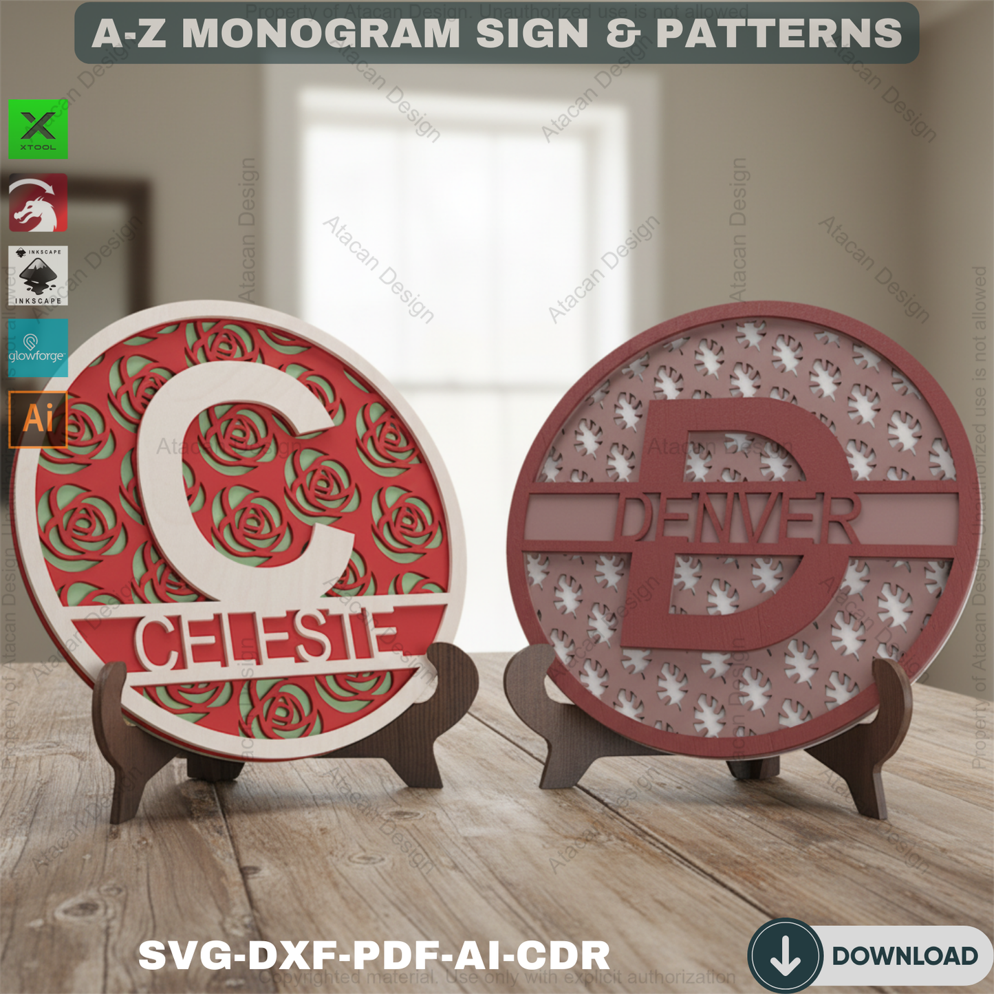 Personalized Split Monogram Name Sign - Custom Family Name with Patterned Backer 556