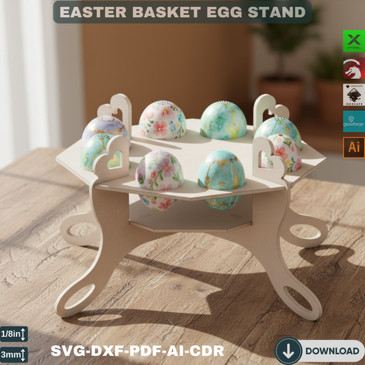 Laser Cut Easter Egg Holder SVG, Wooden Easter Basket Stand Design, Decorative Egg Display for Holiday Decor 159
