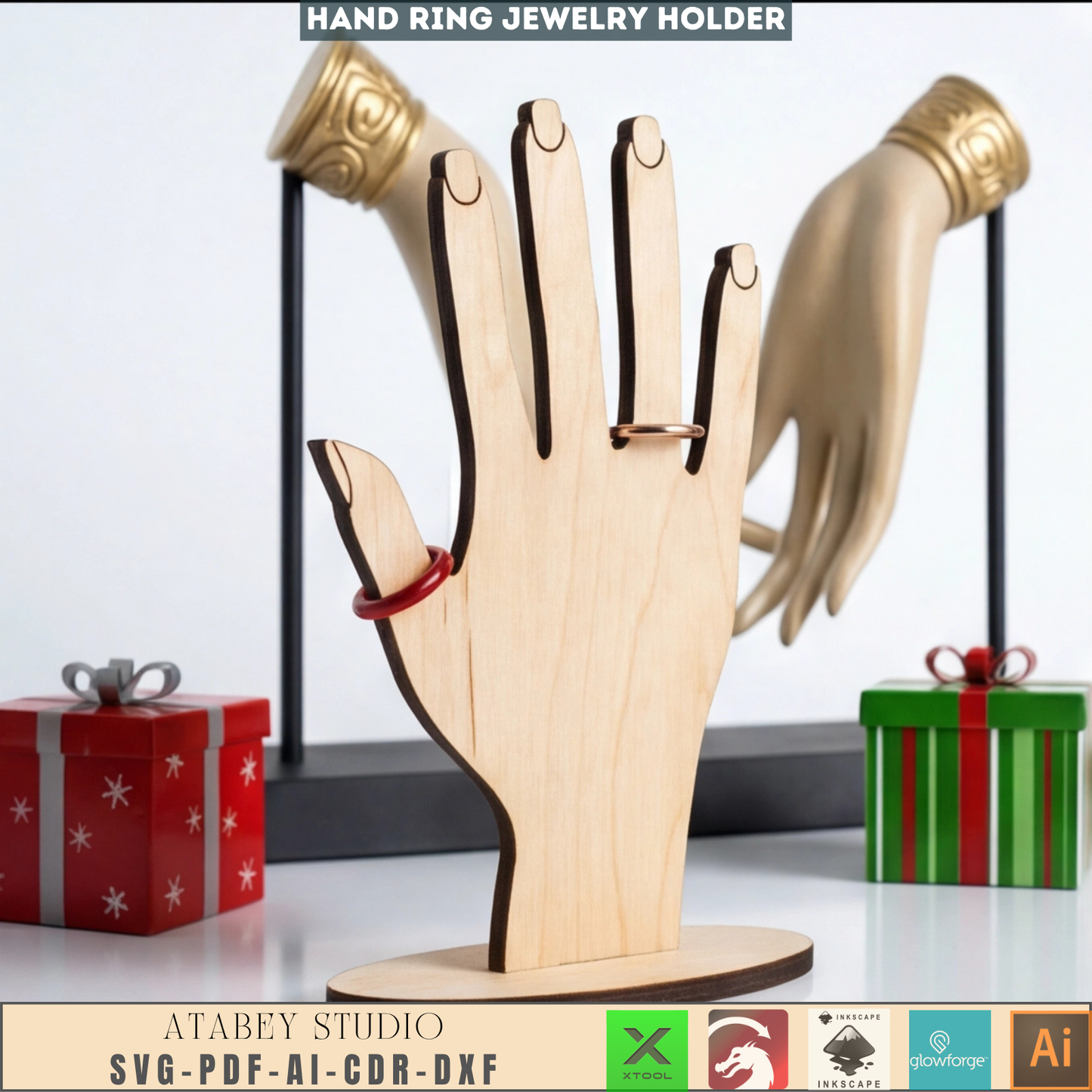 Hand Shaped Ring Holder - Laser Cut Jewelry Display - Wooden Bracelet and Earring Organizer