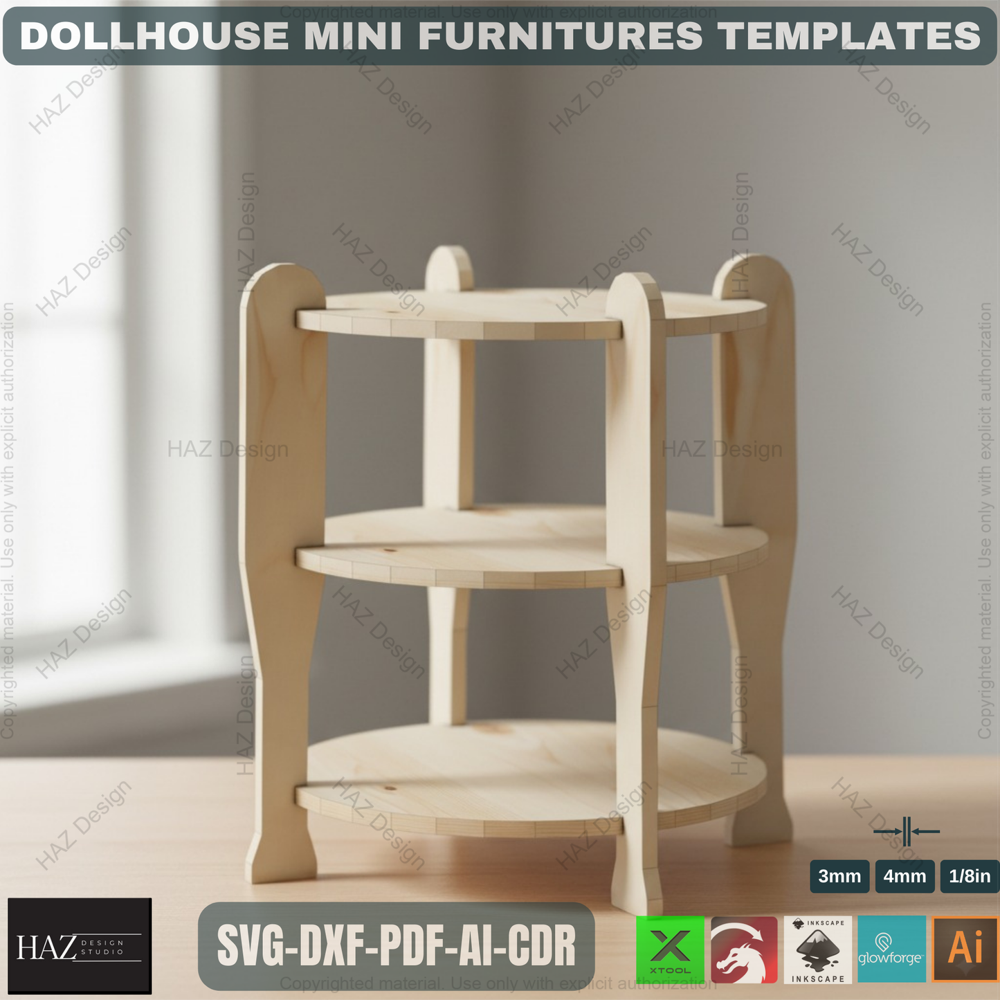 Dollhouse Miniature Furniture SVG Laser Cut Files - 1/12 Scale Mini Chair Table Shelf - Digital Download for Glowforge XTool 473