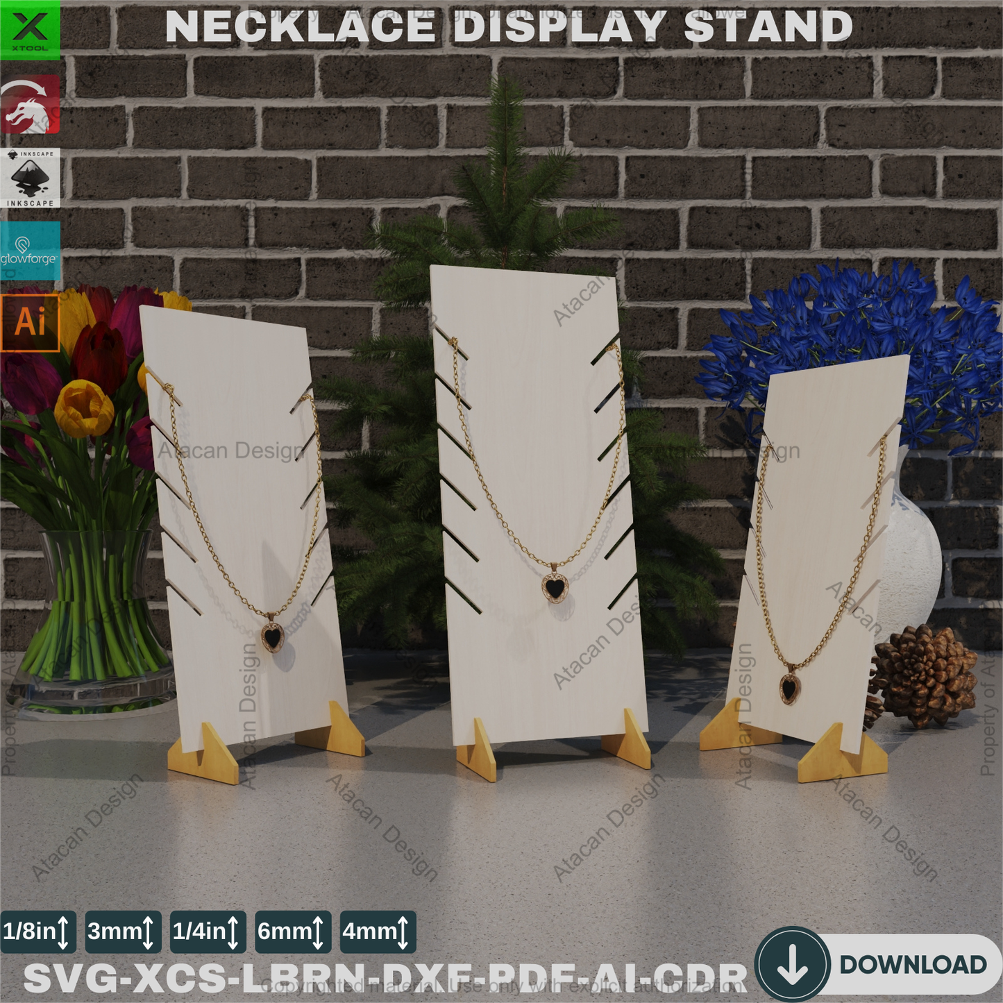 Elevate Your Sparkle: Laser Cut Wood Necklace Showcase - Boutique Style Organizer