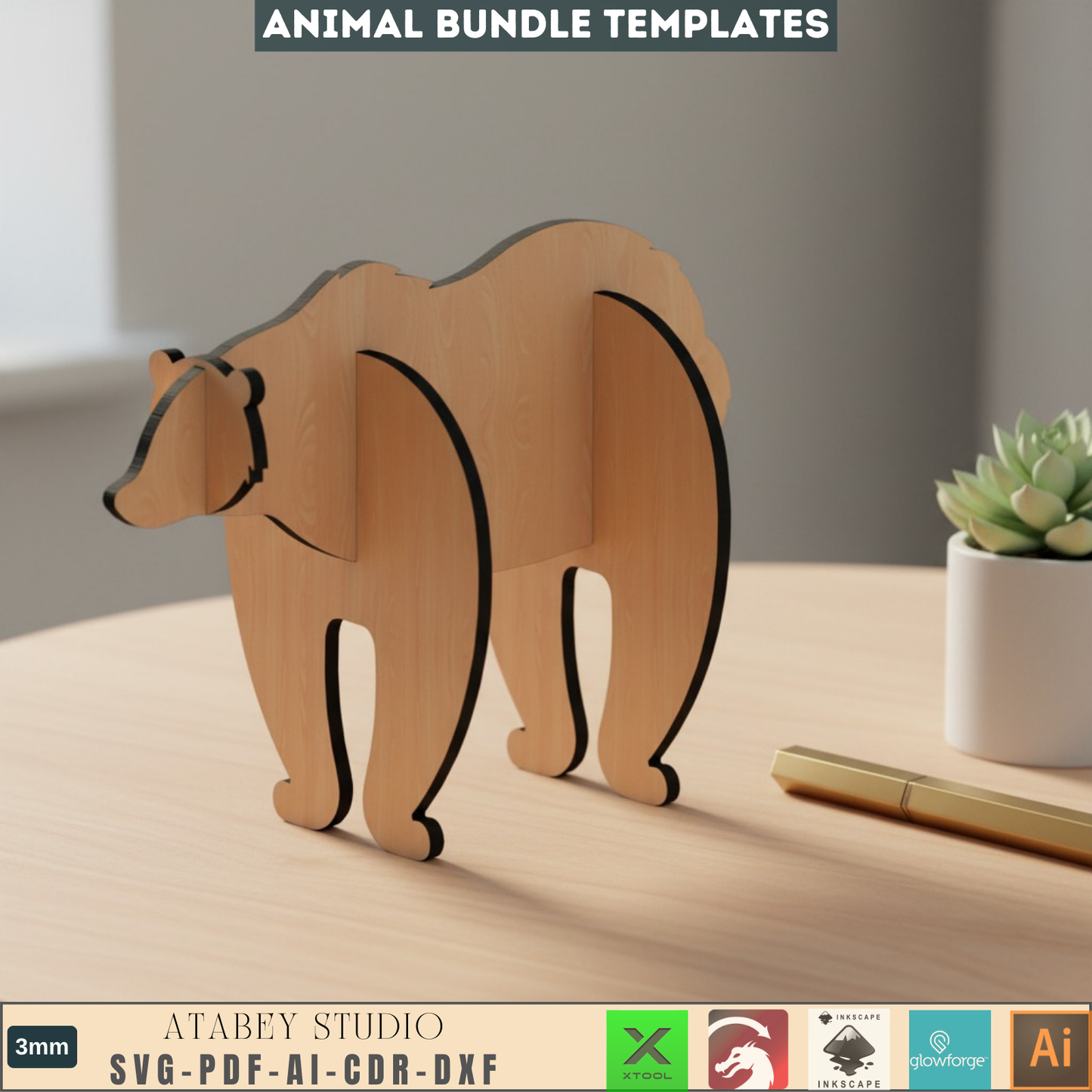 aser Cut Animal SVG Bundle, Wooden Animal Puzzle Files, Digital Decor DIY Kit, Glowforge XTool Ready Files