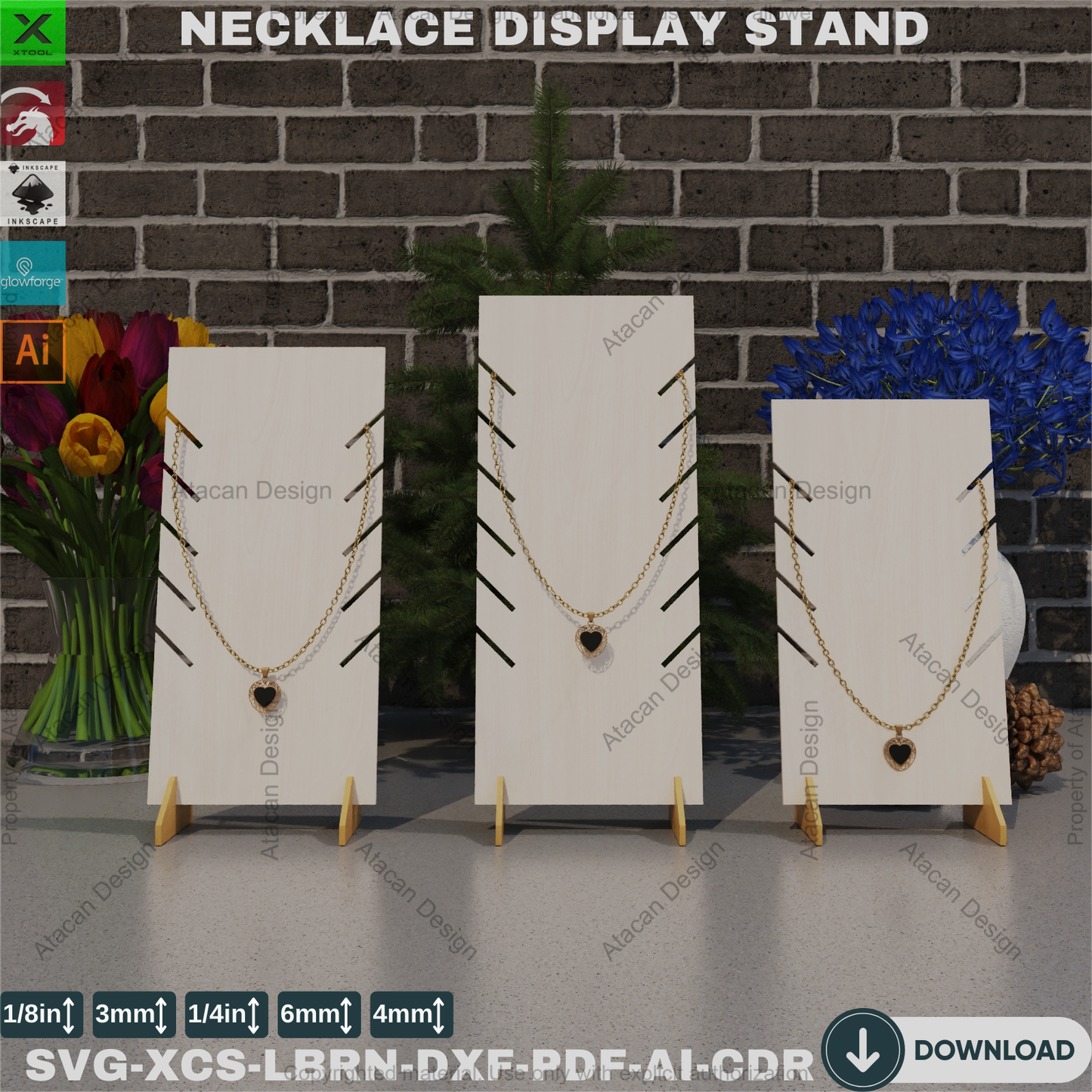 Elevate Your Sparkle: Laser Cut Wood Necklace Showcase - Boutique Style Organizer